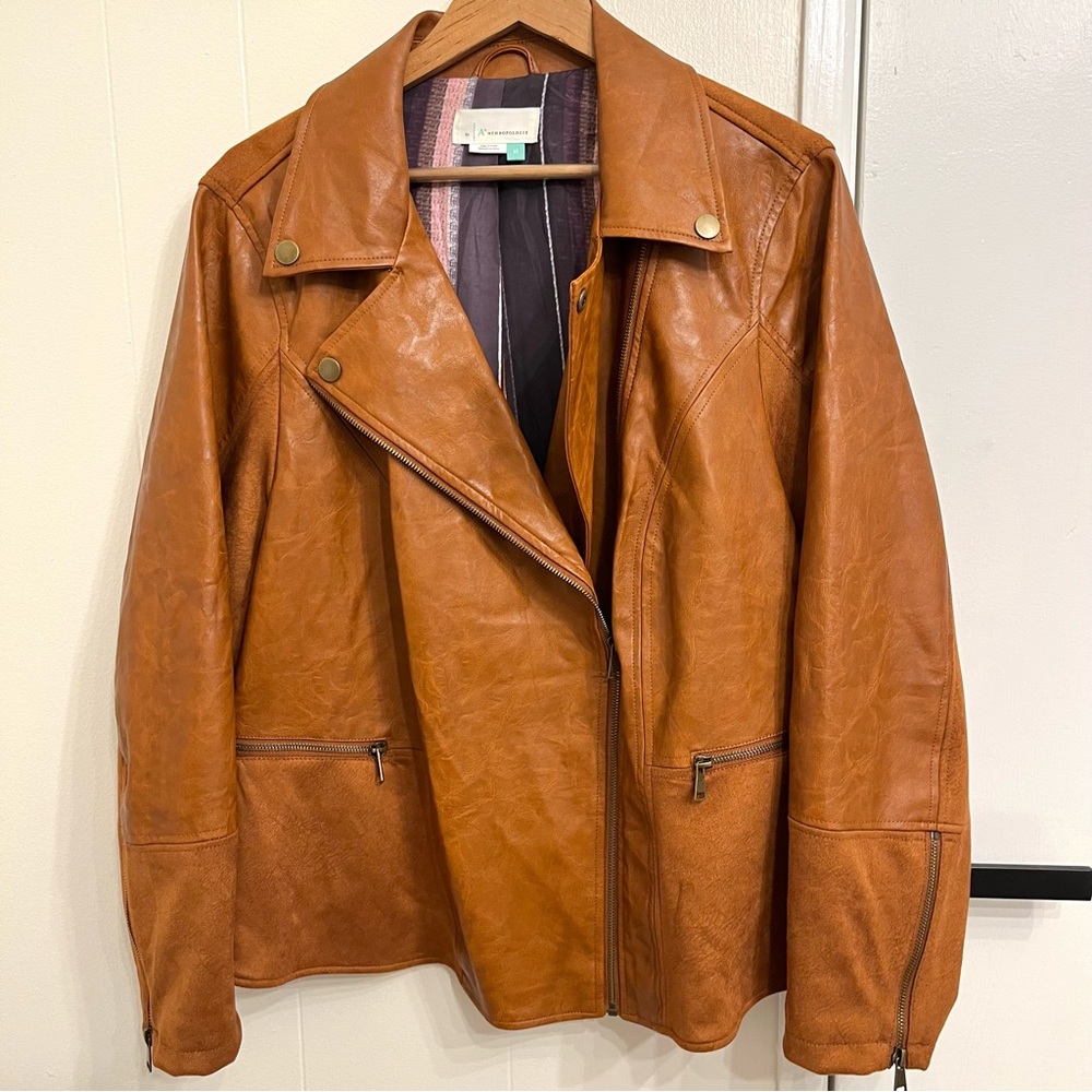 Anthropologie Cognac Tan Leather Suede Jacket - Picture 4 of 11